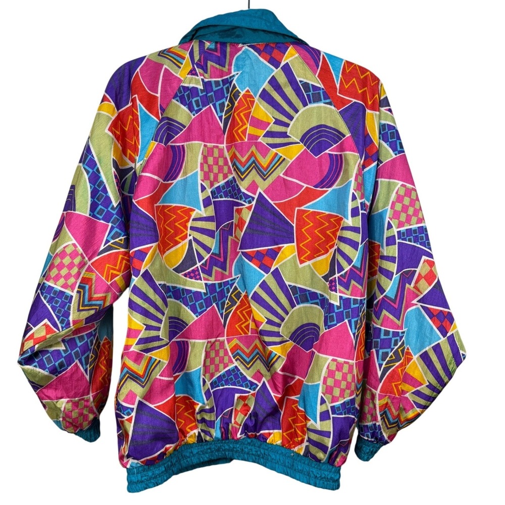 VTG 80s 90s Tracksuit Womens Teal Pink Multicolor Windbreaker Set Reversible